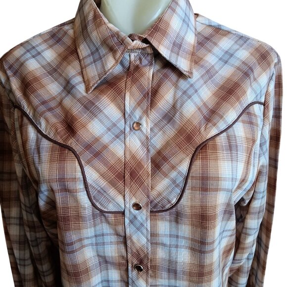 36 Large New Vintage Cowgirl Western Shirt 1980's Plaid Western Stage West USA - Picture 1 of 9